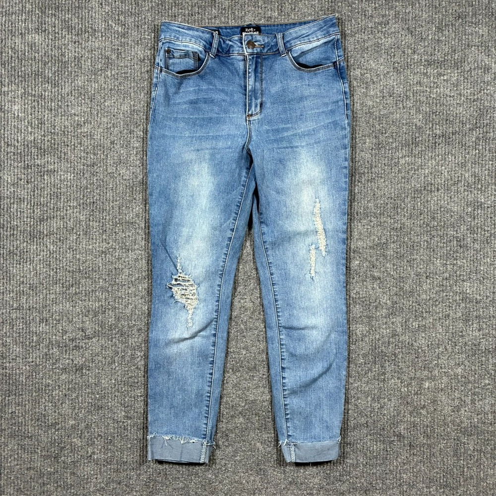 Zoe + Phoebe Skinny Ankle High Rise Jeans Womens Size 8 Blue Distressed‎ Denim